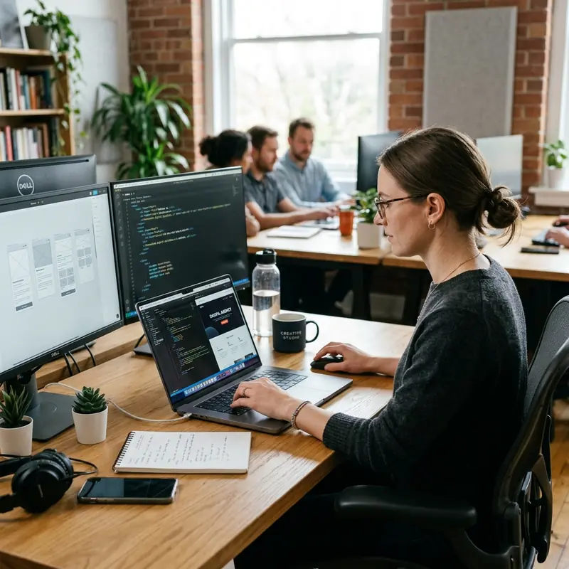 Modern web development code and user interface